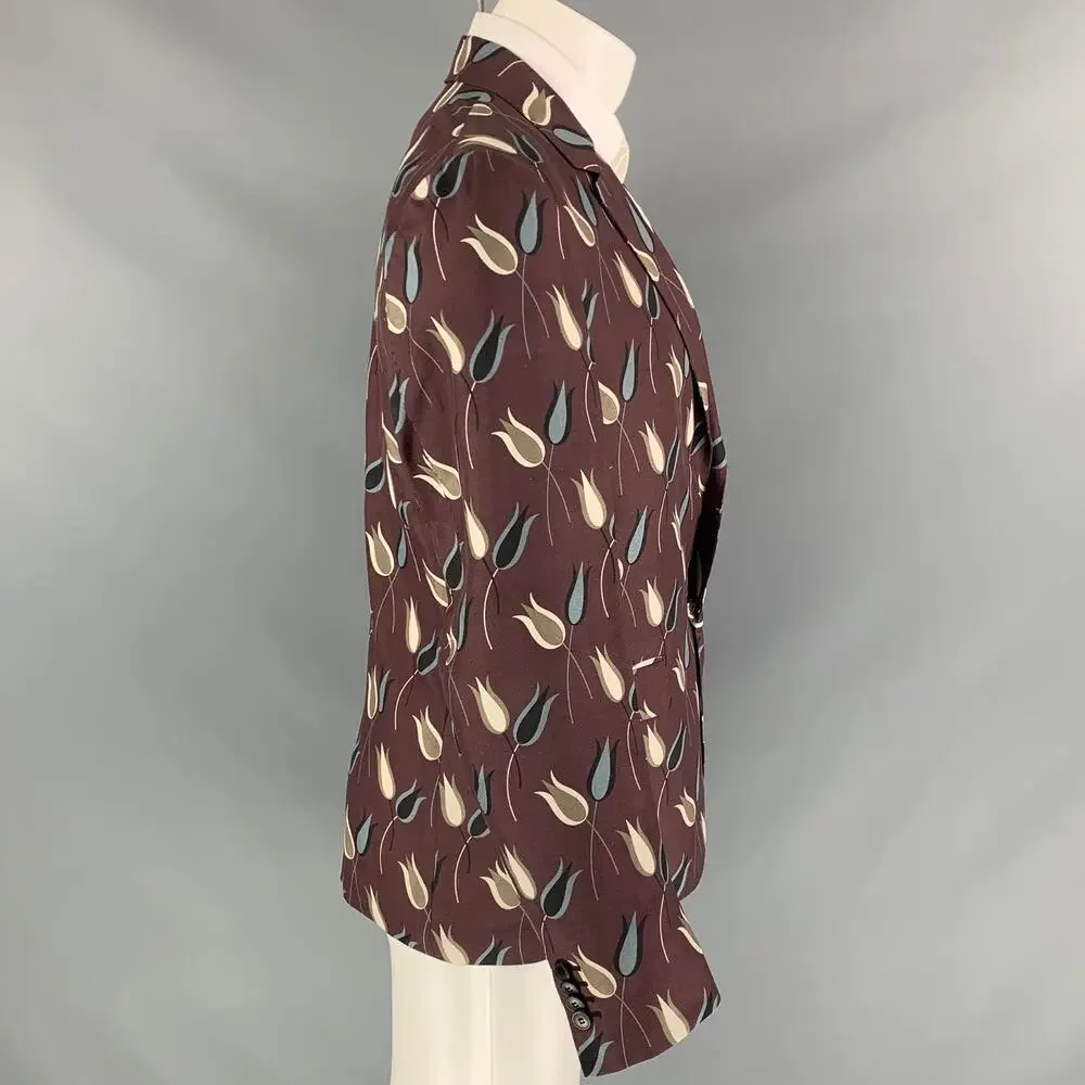 VALENTINO Size 38 Purple & Grey Floral Silk Notch Lapel Sport Coat